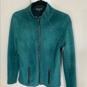 Grayse teal colored faux suede scuba jacket